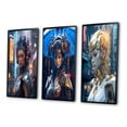 thumbnail image 3 of Designart "Futuristic Cyberpunk Goddess Portrait II" Cyberpunk Woman Framed Wall Art Set Of 3 - Blue Woman Cyberpunk Frame Gallery Wall Set For Home Decor, 3 of 6