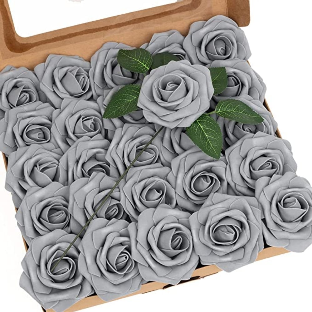Lankey Roses Artificial Flowers 25pcs Realistic Dusty Rose Fake Roses