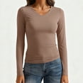 thumbnail image 2 of Sexlip Womens Long Sleeve V Neck Ribbed Knit Fitted Casual Tops Tee Slim Basic Shirt Brown L, 2 of 7
