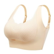 Hfyihgf Womens Comfort Wirefree Shaper Bra Full-Coverage Wireless Bra Deep Cup Seamless T-Shirt Bra Comfy Lace Everyday Bras for Women(Beige,L)