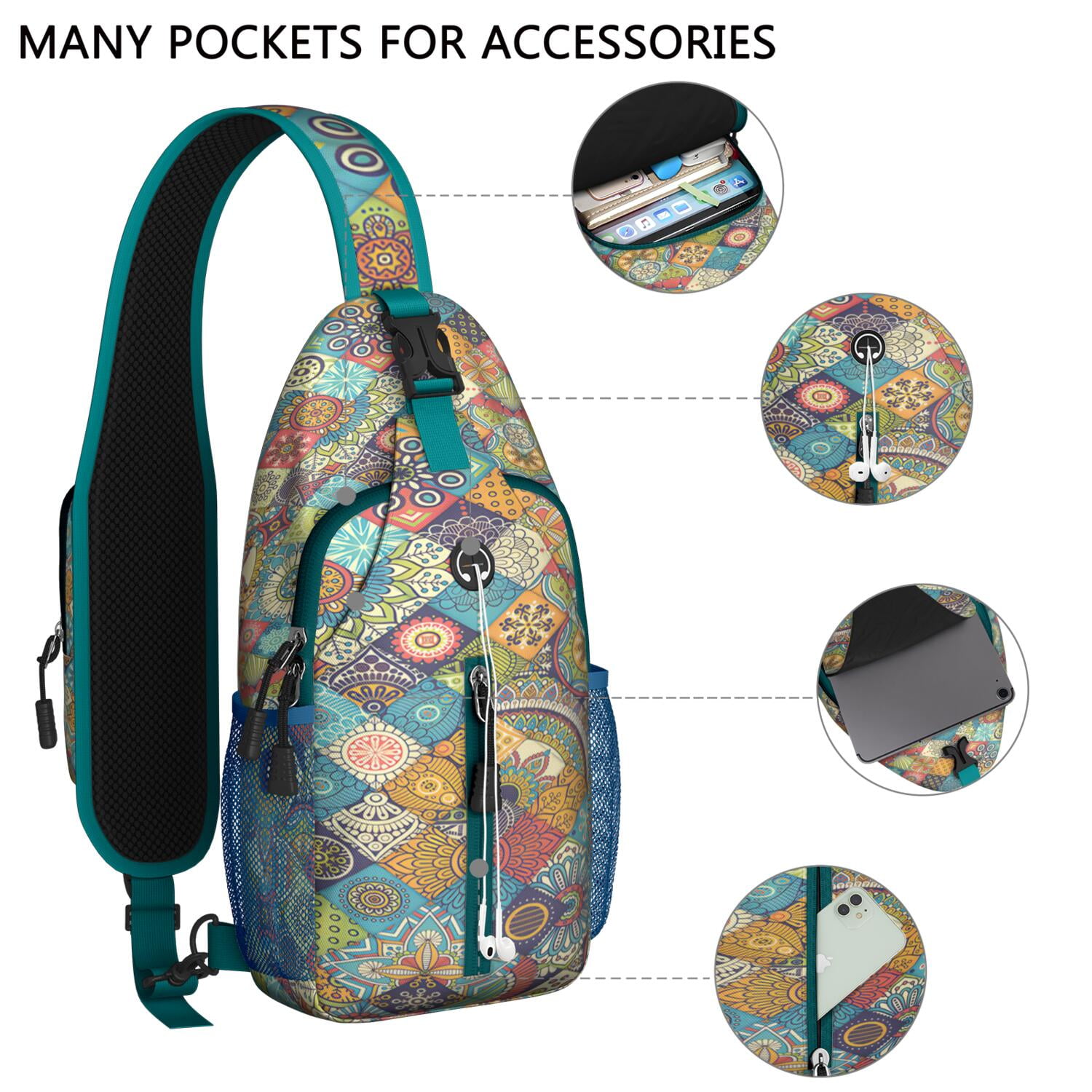 Fresh Lemon and Floral Pattern Sling Backpack for Bright Summer Days – Water-Resistant Crossbody Bag with Secure Zippers, Large Compartments, Adjustable Strap, Perfect for Travel and Daily Carry