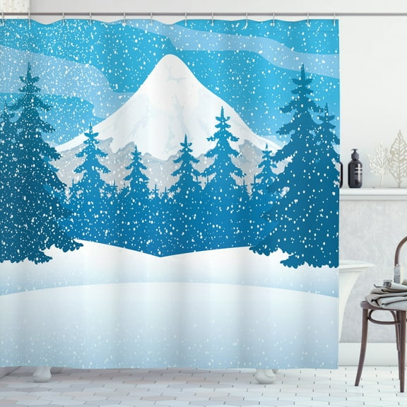 Ambesonne Northwoods Shower Curtain, Mountain Forest, 69"Wx84"L, Blue Night Blue White