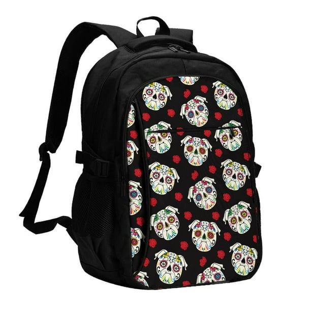 Easygdp PUG Mochila para Laptop de Viaje con Puerto USB, Mochila para Laptop con Puerto de Carga USB para Mujeres y Hombres