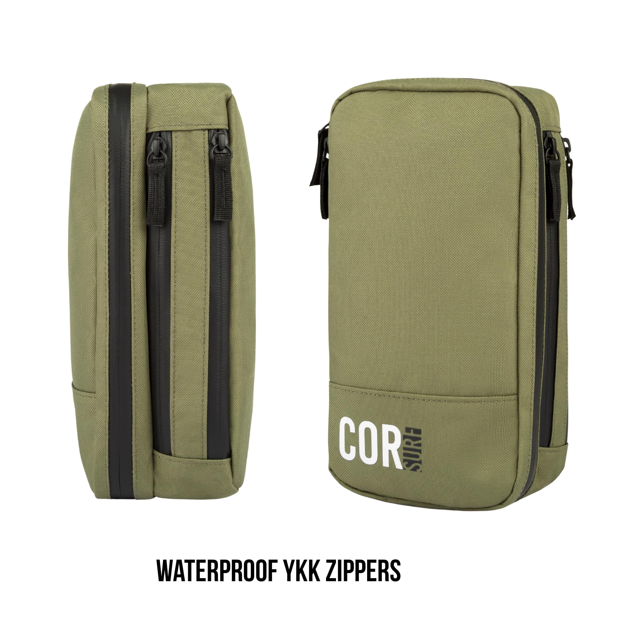 COR Surf Compact Toiletry Travel Bag Hanging, Premium Mens and Women Dopp Kit for Travel | Waterproof with 4 Separate Compartments and Waterproof Zippers (Dark Green)