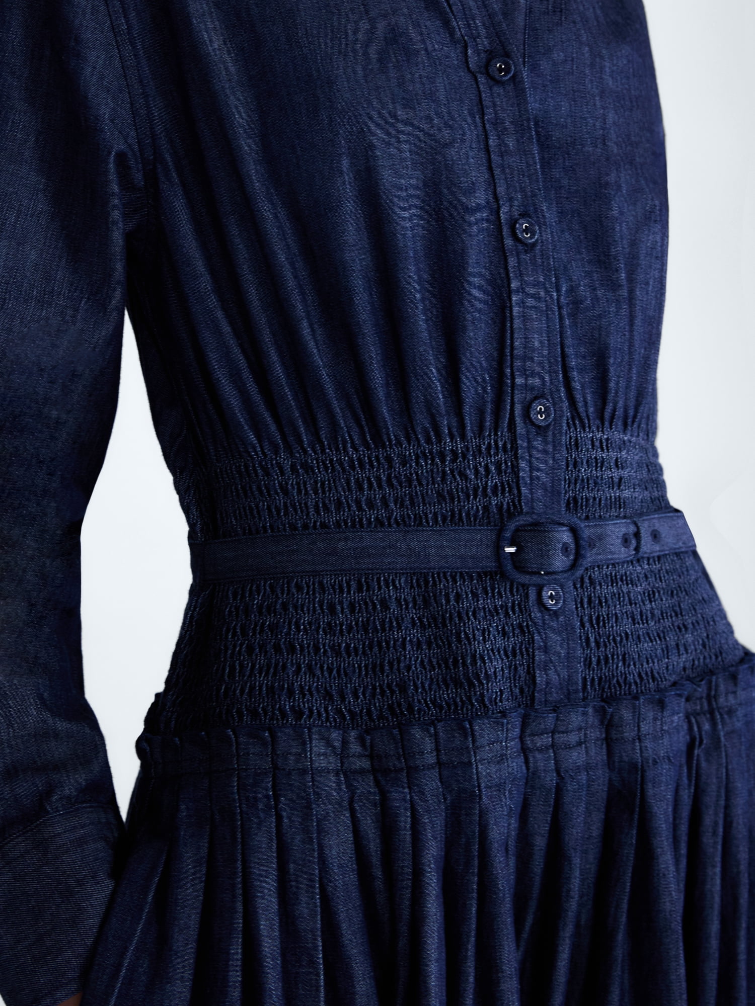 Free Assembly Women's Belted Smocked Waist Denim Midi Shirtdress, Sizes XS-XXL