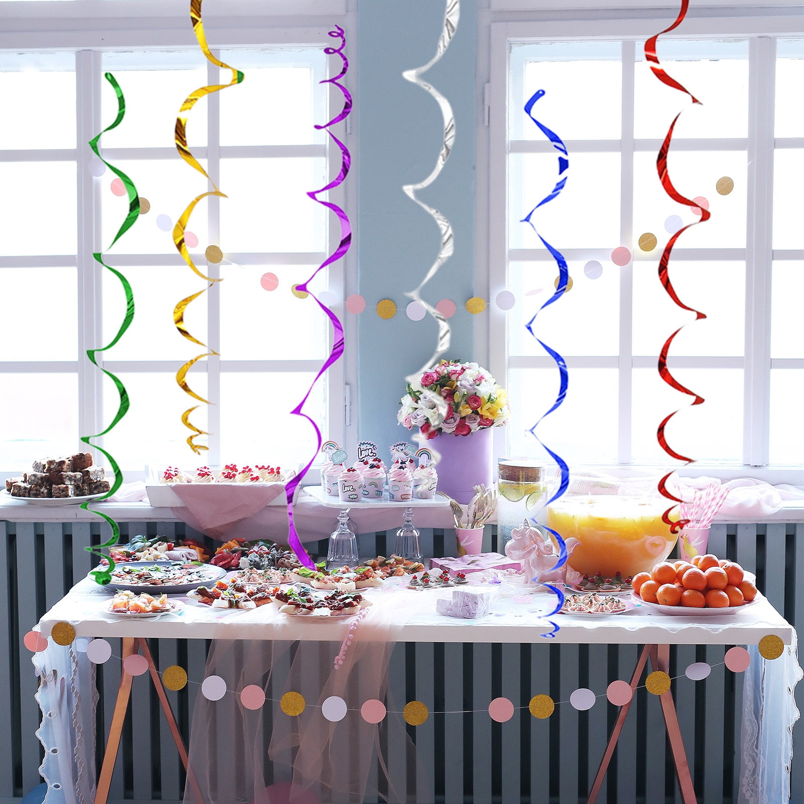 PD-Party 7024120 Decorazione a Vortice Appesa | Hanging Swirls | Festa | Celebrazione - Happy Birthday, Multicolore, 14cm Lunghezza x 14cm Larghezza x 70cm Altezza