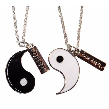 Yin Yang Best Friends Black/White 2 Pc Enamel & Silvertone Necklace Set