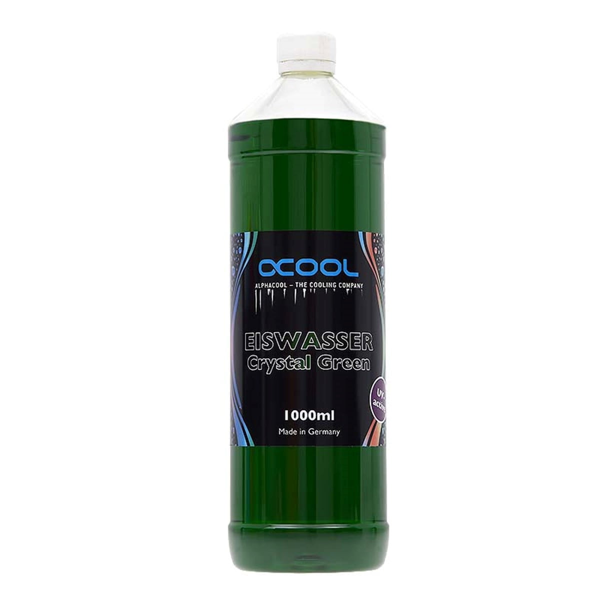 Alphacool Eiswasser Crystal Premixed PC Coolant (for Long-term Use), 1000ml, Green UV