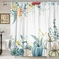 thumbnail image 3 of Fall Pumpkins Shower Curtain, Autumn Leaves Thanksgiving Harvest Boho Shower Curtain Set, Rustic Farmhosue Fall Seasonal Thanksgiving Fabric Bathtubs Curtain with Hooks, 70X70IN Blue, 3 of 5