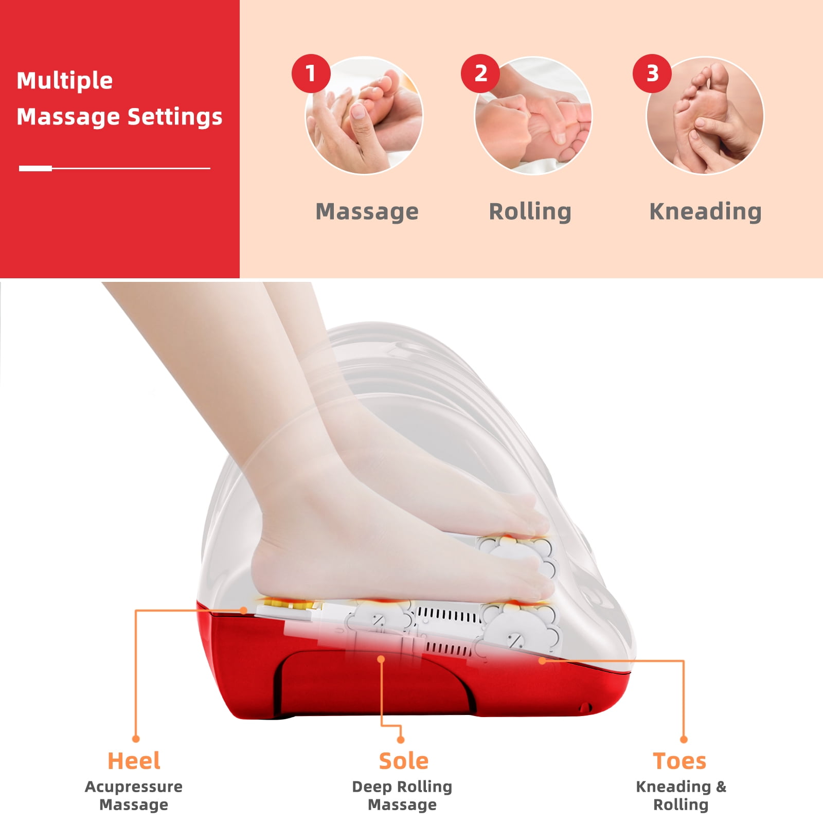 Giantex Foot Massager Machine, Electric Therapeutic Shiatsu Foot Calf Massager w/Kneading & Rolling for Foot & Ankle Pain, Red
