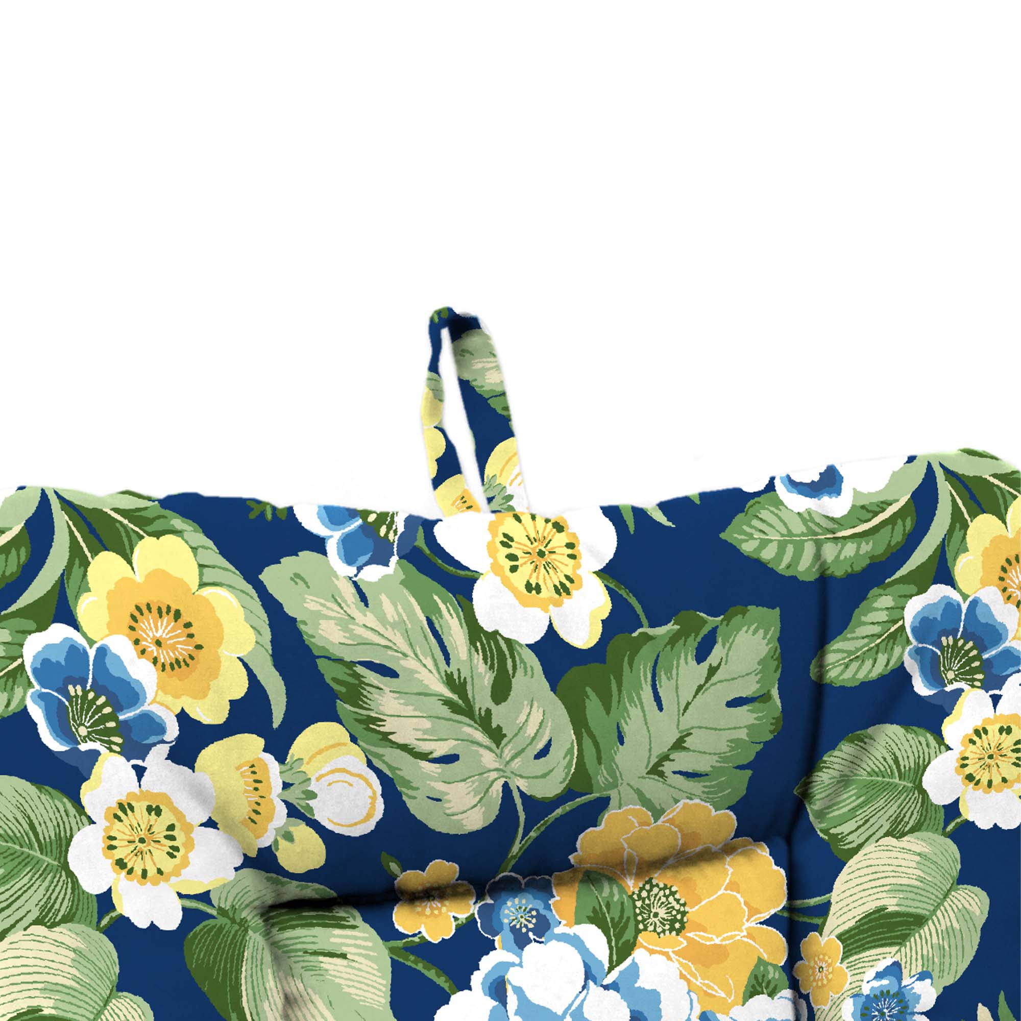 Jordan Manufacturing 38" x 21" Binessa Lapis Blue Floral Rectangular Outdoor Wrought Iron Chair Cushion with Ties and Hanger Loop