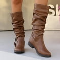 thumbnail image 2 of Slouchy Mid Calf Riding Boots for Women Casual Leather Buckle Pointed Toe Winter Fall Dress Knee High Boots, 2 of 8