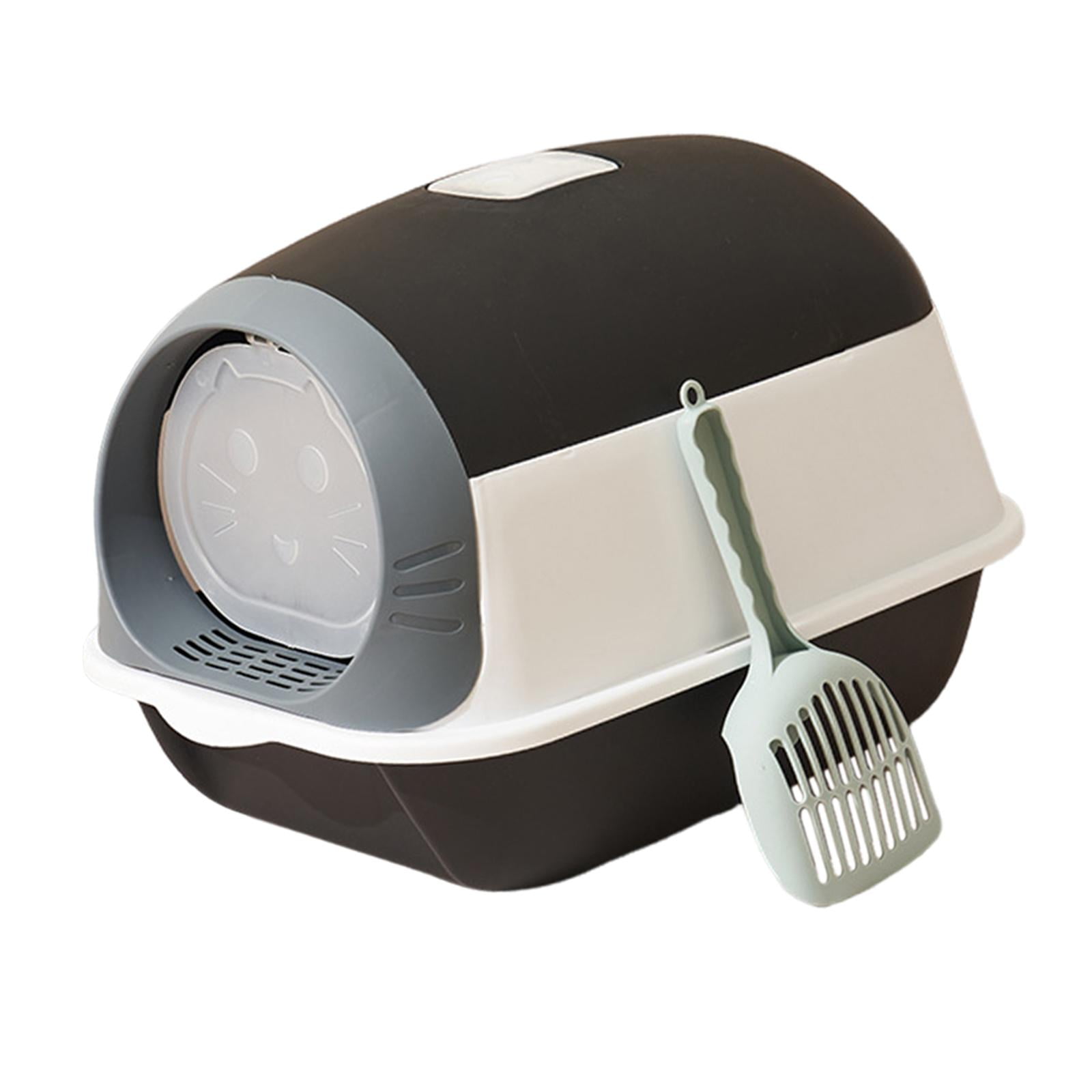 Bvdfgk Enclosed Cat Toilet for Indoor Cats, Hooded Cat Litter Box with Front Door Kitty Black White