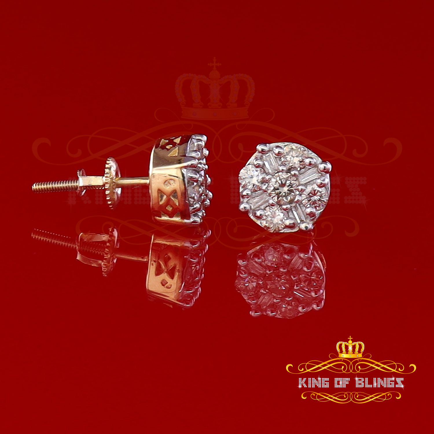 King of Bling's 10K Real Yellow Gold with Real 0.85CT Diamond Men's/Women's Stud Round Earring