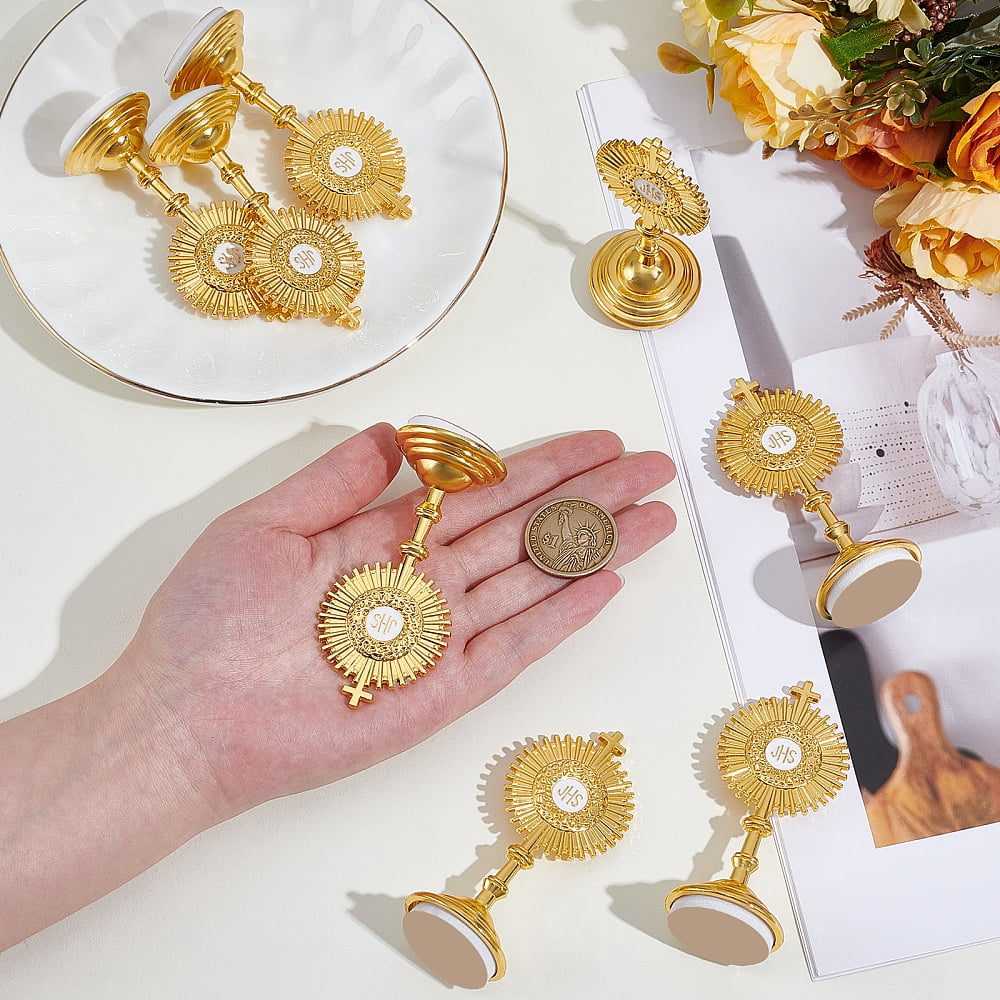 12 Pcs Gold Standing Decor Catholic Monstrance Statues Table Desk Decor Standing Crucifix Catholic Home Decor Jesus Religious Baptism Favors
