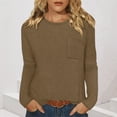 thumbnail image 2 of BiZtdJrK Womens Spring T Shirts Waffle Knit Long Sleeve Crew Neck Tee Tops Loose Fit Solid Dressy Casual Blouse with Chest Pocket Coffee L, 2 of 8