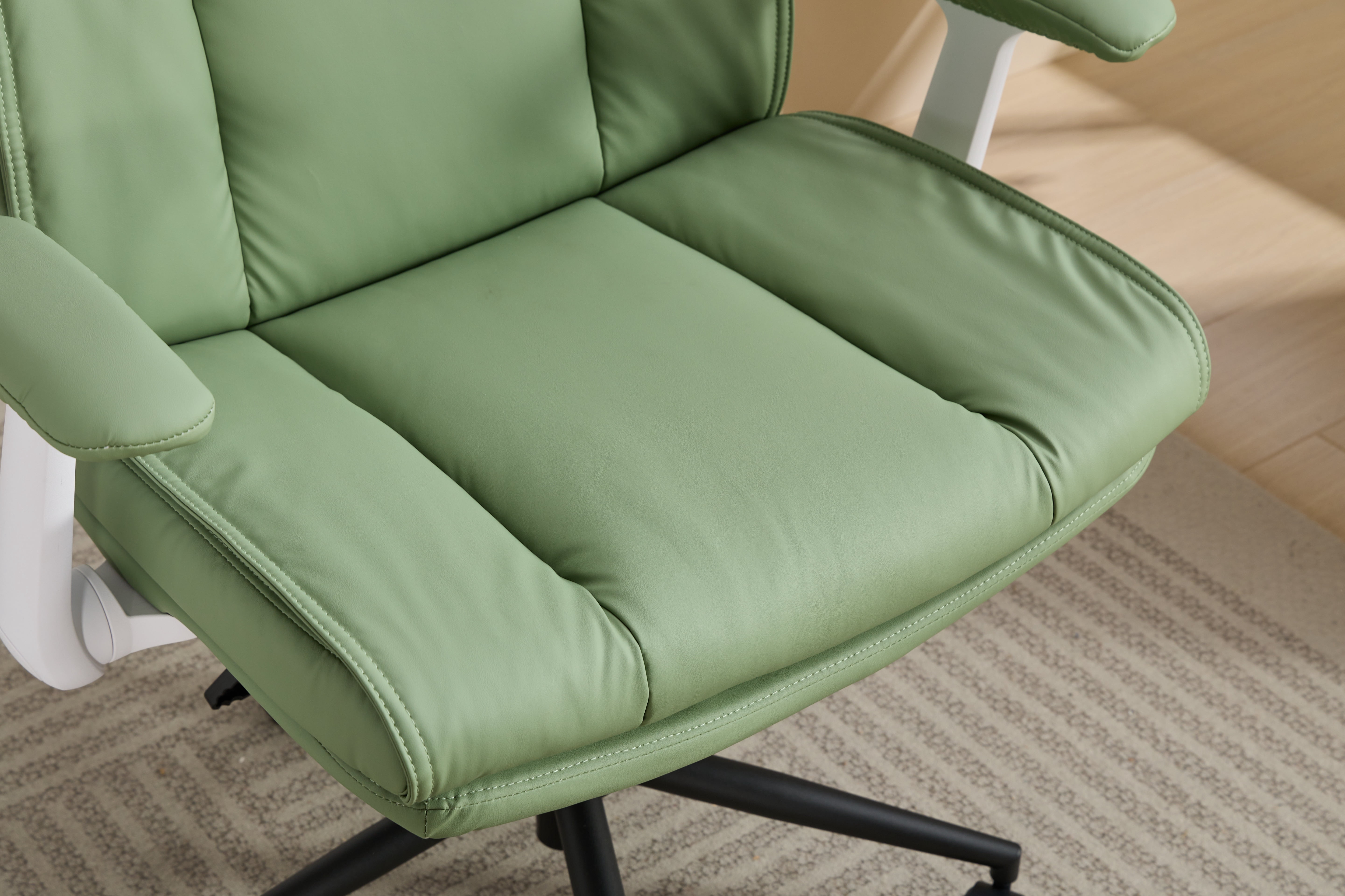 Faux Leather Cross Legged Office Chair with Flip-Up Armrests, 360° Swivel Height Adjustable Ergonomic Desk Chair 90°-120° Reclining for Home Office Vanity, Supports 300LBS