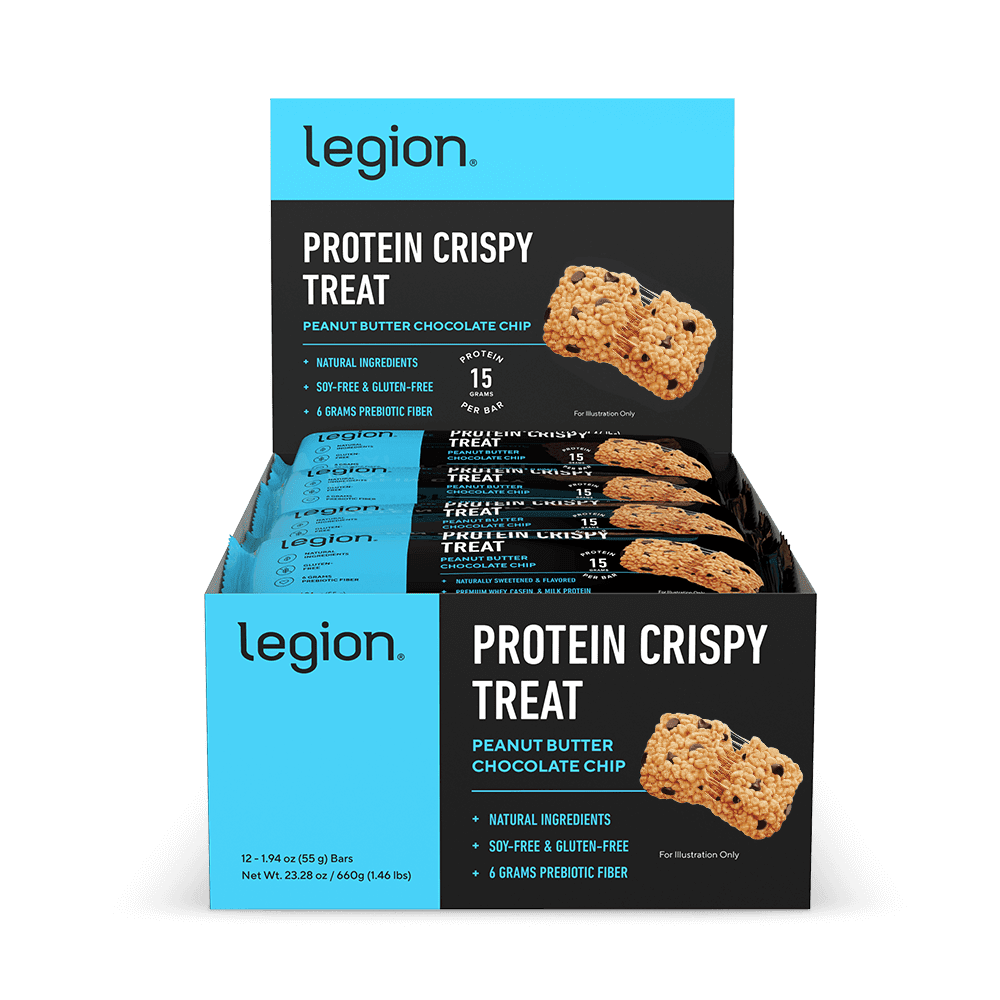 Legion Athletics Protein Crispy Treat Bars, Peanut Butter Chocolate Chip, 15g Protein, 12 Count, Naturally Sweetened, Gluten Free, No Added Sugar