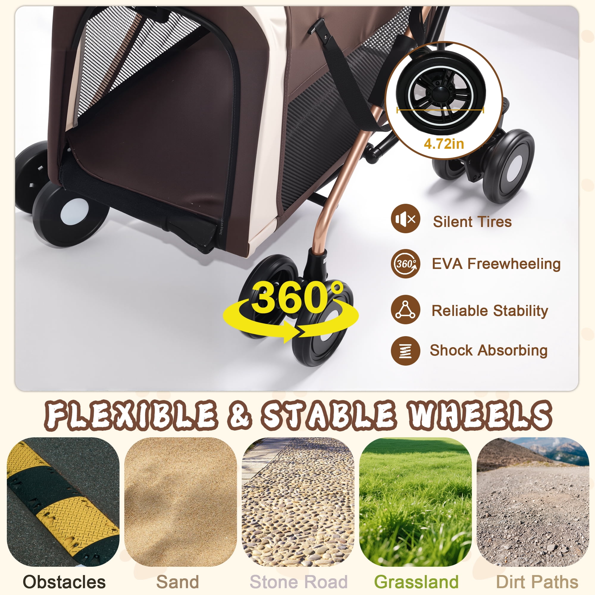 3-in-1 Double Layer Pet Stroller with Detachable Baskets & Handbag, Each Layer Holds 15 LBS, Shockproof 360° Swivel Lockable Wheels, Dual-Button Foldable for Small Dogs Cats Rabbits