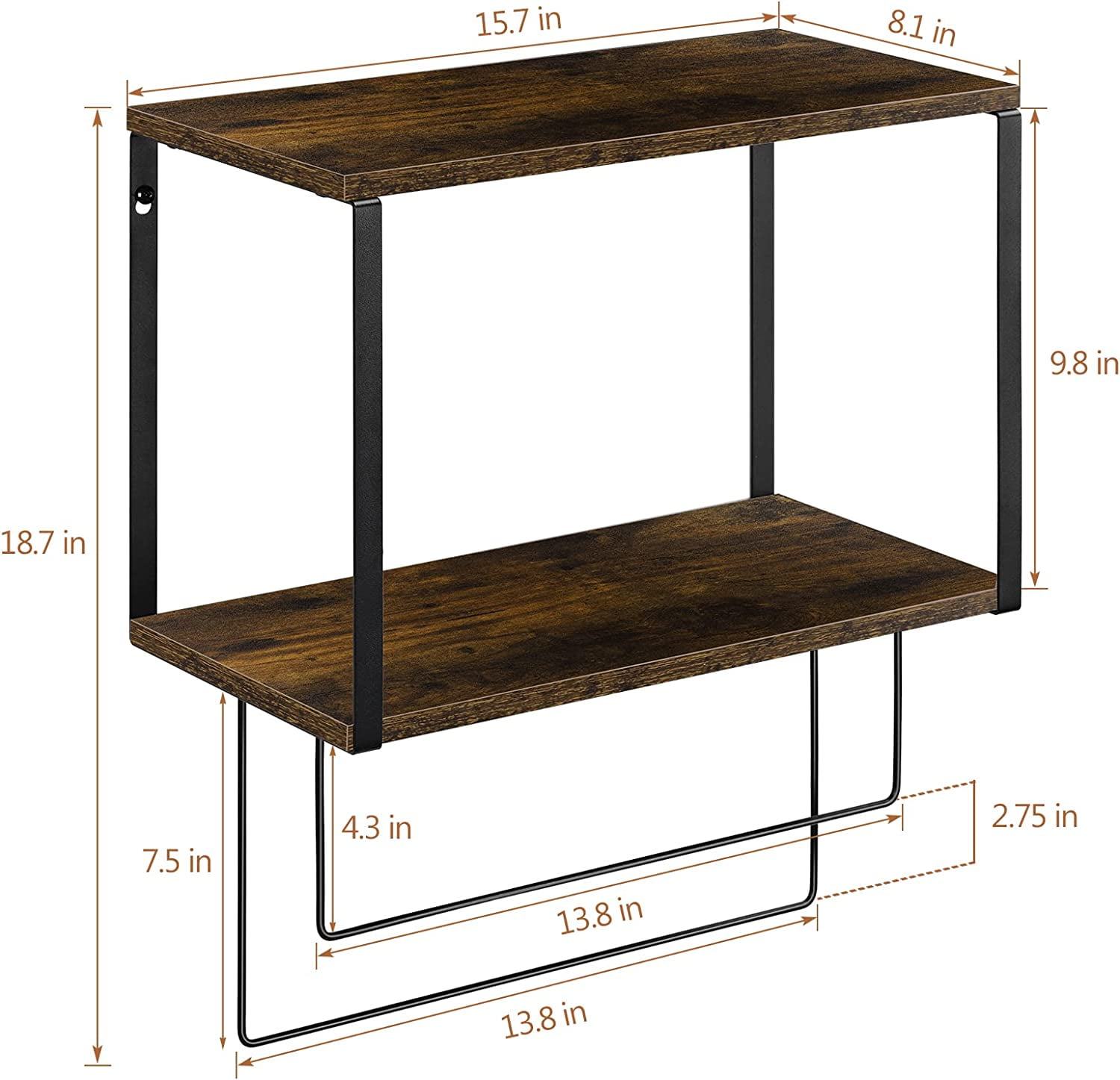 Oumilen Wall Mount Bathroom Shelf Rustic 8.07"x15.75" 2 Tier