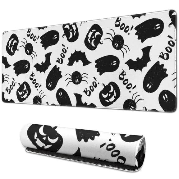 Long Mouse Pads for Desk,Halloween Ghosts Bats and Pumpkins Desk Mats on Top Of Desks, Desk Mouse Pad Extra Large with 3mm Non-Slip Base and Stitched Edge for Gaming,Office,Work,Home 31.5"x11.8"