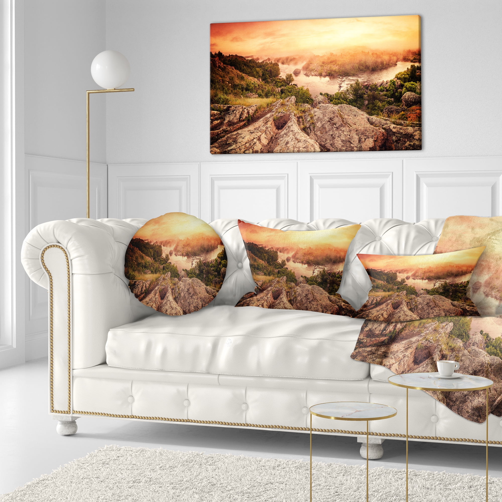 Designart Vintage Mountain Sunrise - Landscape Photography Throw Pillow - 12x20