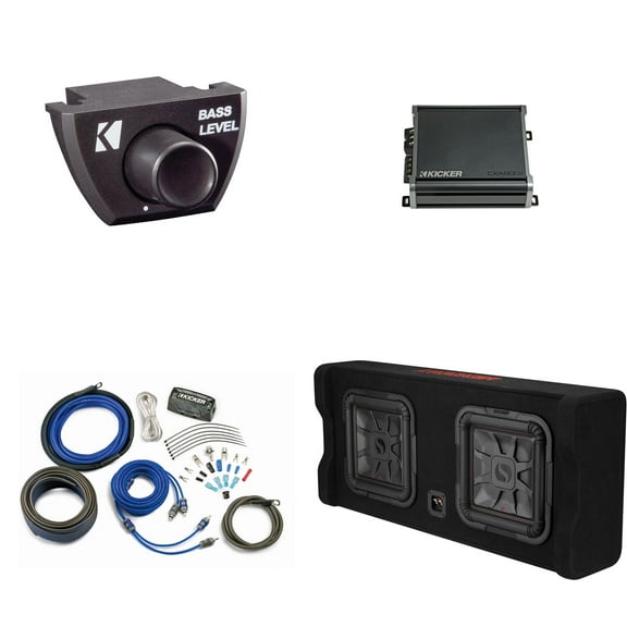 Kicker 49DL7TDF122 Dual Down Firing L7 Thin 12" Enclosure with CXA8001 Mono Amplifier including Wiring Kit and Bass Knob Bundle