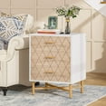 thumbnail image 3 of Finmind 3-Drawer Nightstand, Modern Mid Century Stand with Gold Metal Legs, White & Brown, 3 of 6
