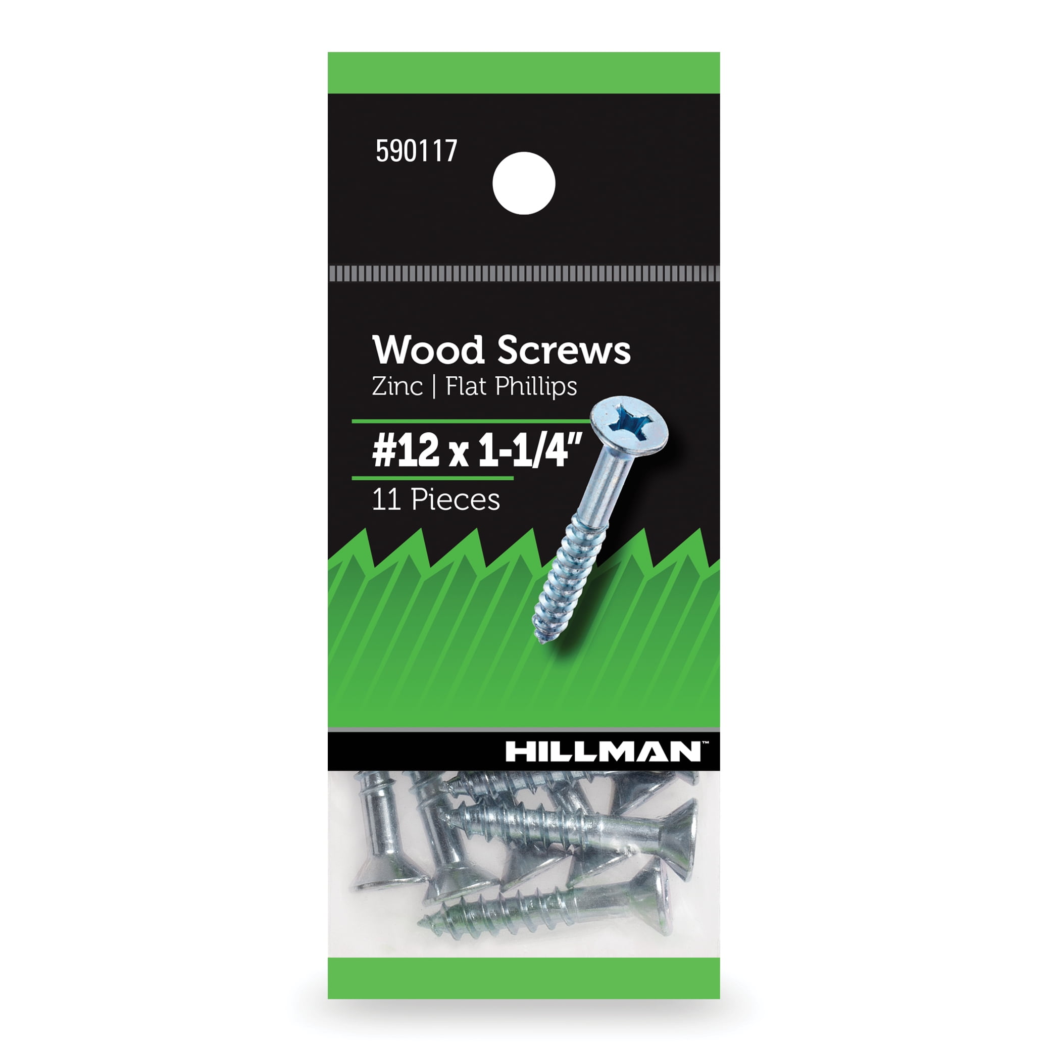 (6 pack) Hillman Wood Screws, #12 x 1-1/4", Steel, Zinc, Interior Screw, Phillips, Silver, 11 pack
