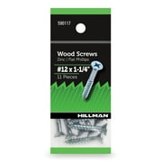 Hillman Wood Screws #12 x 1.25", Flat Phillips, Zinc Plated, Steel, Pack of 11