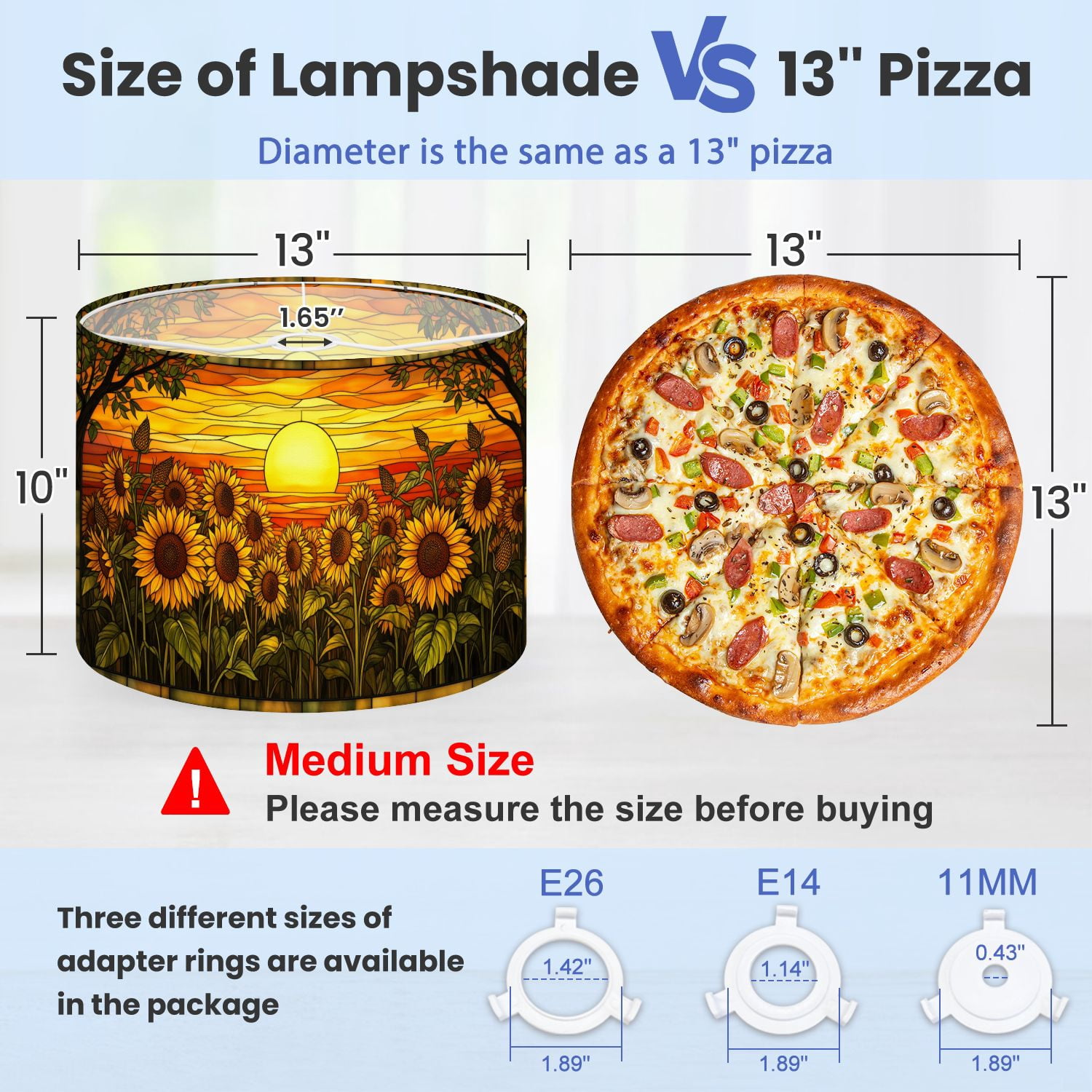Lampshades 2 Pack Sunflower Field Sunset Stained Glass Warm Golden Sky Floral 13"x13"x10" Light Shade for Table Lamps Floor Lamp Shades Lampshade Replacement Easy Assembly