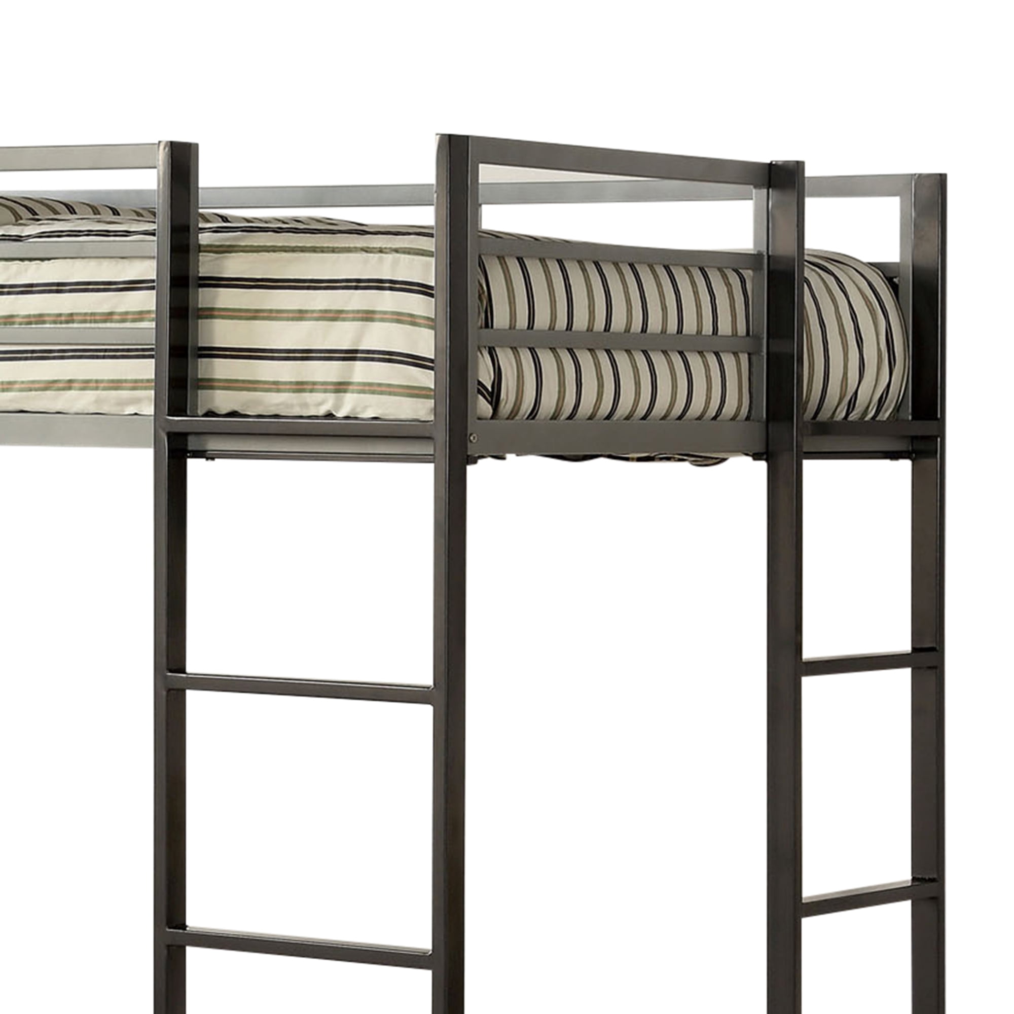 Furniture of America Mort Metal Silver and Gun Metal Full Loft Kids Bed with Workstation