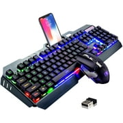 Wireless Keyboard and Mouse,Rainbow LED Backlit Rechargeable Keyboard Mouse with 3800mAh Battery Metal Panel,Mechanical Feel Keyboard and 7 Color Gaming...