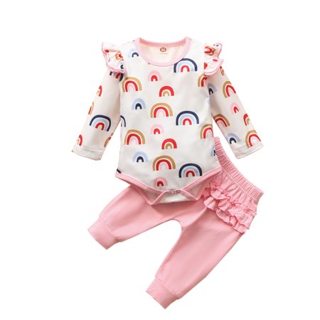 

MPWEGNP Tops Outfits Baby Rainbow Girls Ruffles Print Set Pants Romper Girls Outfits&Set 4t Girls Outfit Set Winter Baby Girl Pants Outfits
