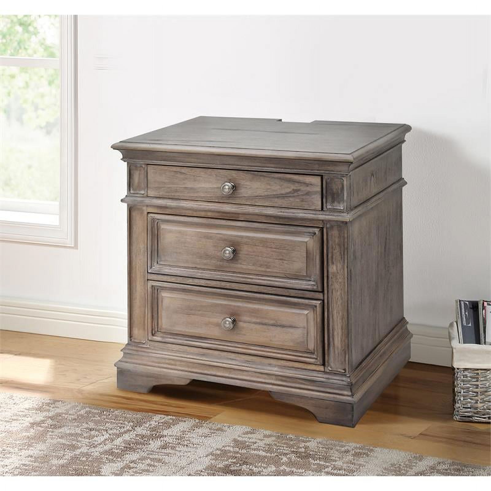 Steve Silver Highland Park 3 Drawer Nightstand with USB chargers and outlets, Brown