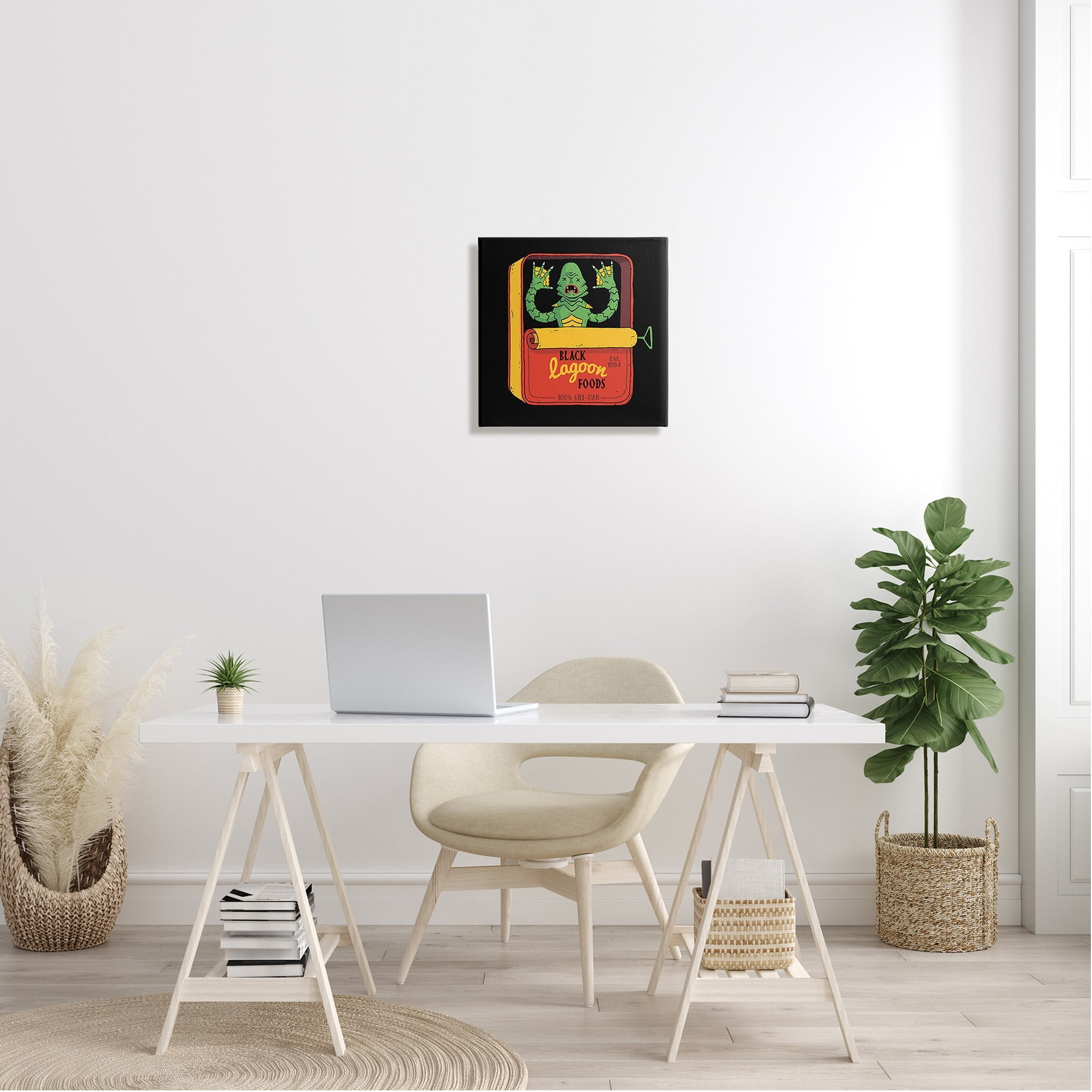 Stupell Industries Black Lagoon Creature Novelty Tuna Can Design Canvas Wall Art, 36 x 36, Design by Michael Buxton