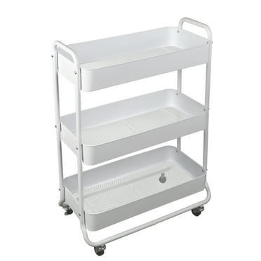 Mainstays 3 Tier Wide Metal Utility Cart, Arctic White, Laundry Cart, Adult and Child
