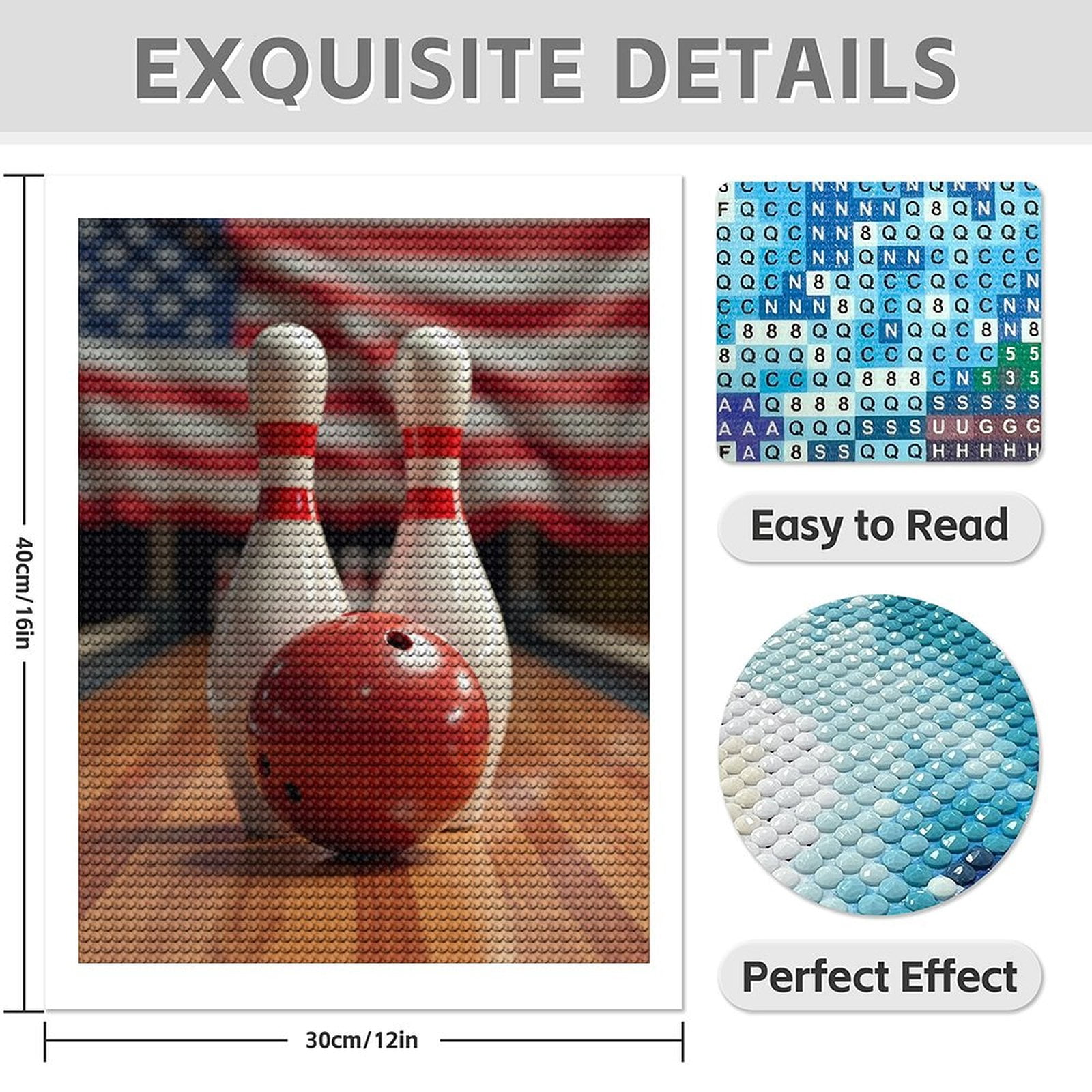 Diamond Art Kits for Adults - Modern Bowling Print No.15 5D Frameless Dimond Painting Kit for Adults Beginner, Round Diamond Kits for Home Wall Decor, Gift for Women