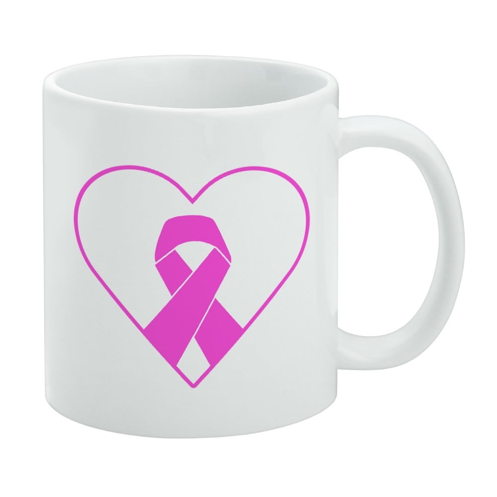 Breast Cancer Awareness Pink Ribbon in Heart White Mug