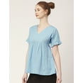 thumbnail image 3 of Moomaya Women Printed Short Sleeves Cotton Top, V Neck Long Length Flared Summer Tunic Top, 3 of 8