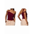 thumbnail image 3 of Women's One Shoulder Asymmetric Strapless Tube Fitted Y2k Tank Going Out Outfit Top Deep Red L, 3 of 8