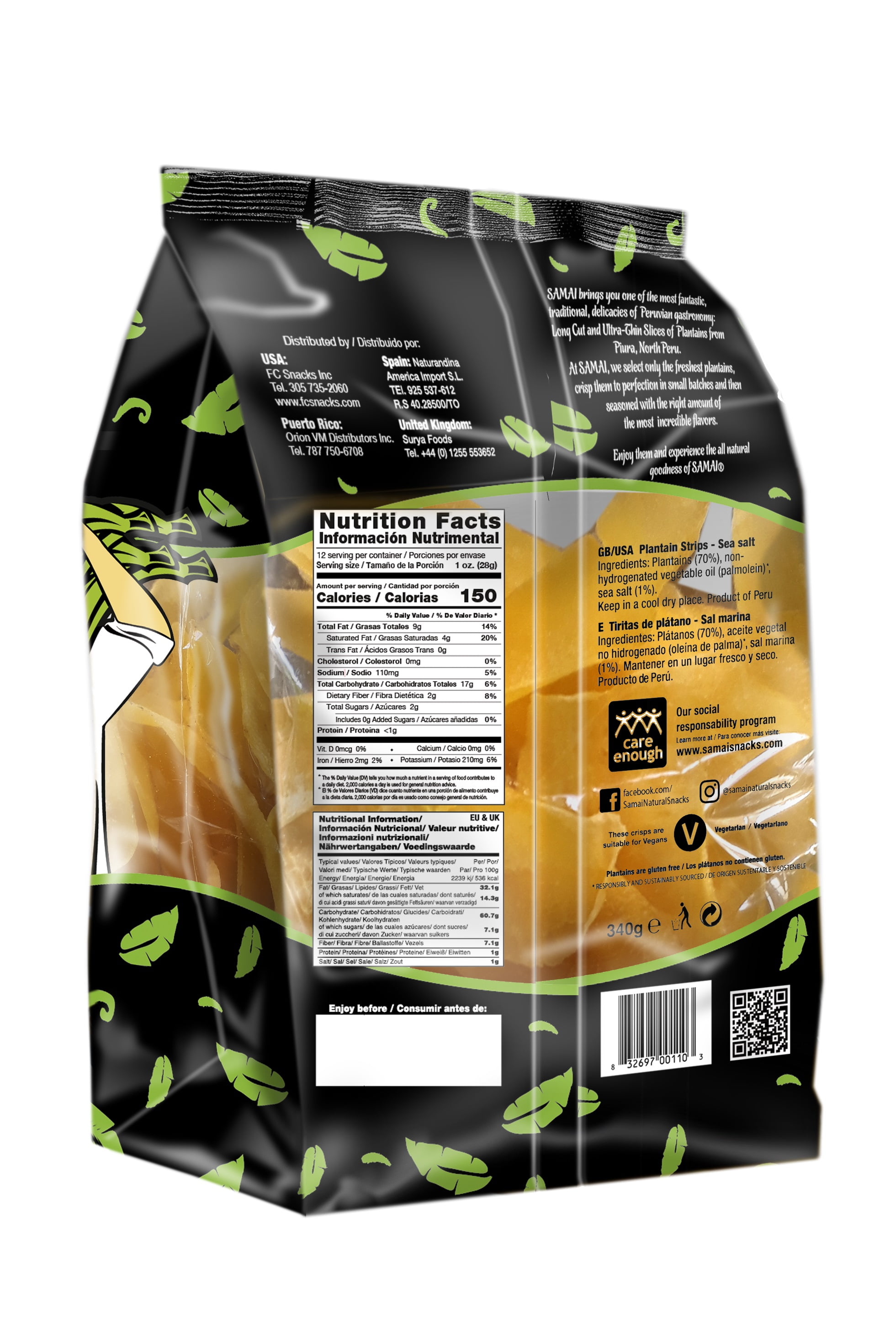 (2 pack) Samai Pacific Sea Salt Plaintain Strips, 12 oz, 1 Bag