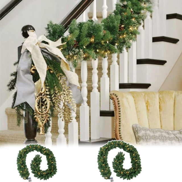Xihbxyly Corona Navideña de Ratán con Luces Led Verdes, Decoración Navideña para Interiores y Exteriores, Efecto de Iluminación Cálida, Decoración para Fiestas En Hoteles y Tiendas, 180 X 4 Cm, 270 X