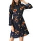 thumbnail image 2 of Vestido de camisa floral con cinturón y botones de solapa para mujer Allegra K XS azul oscuro, 2 of 8