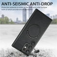 thumbnail image 3 of Black Fashion Magnetic Ring phone case Back Cover Wireless Charging Vegan PU Leather Phone Case For Samsung Galaxy S22 Ultra, 3 of 3