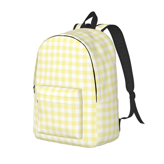 Ratiio Lemon Yellow Checkboard Print Canvas Backpack for Women & Men Retro Aesthetic Rucksack Basic Backpack for High School/College Students Travel Laptop Bag