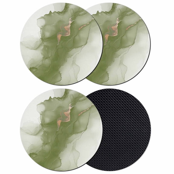 Sage Green Marble Coasters Set of 4, Modern Ombre Abstract Ink Painting Art Absorbent Coasters for Drinks, Coaster for Bar Office Dining Coffee Table Accessories Decor, Non Slip Round Desk Coaster