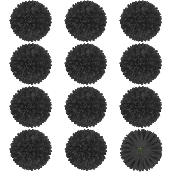 XmhyTop-A Artificial Flowers 12pcs Fake Chrysanthemum Silk Flower Heads, 7*7*5cm DIY Flowers for Floral Supplies,Black