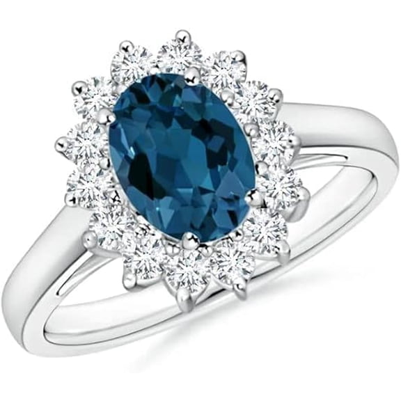 Swiss Blue Topaz and Cubic Zirconia Halo Ring 925 Sterling Silver Womens December Birthstone Jewelry US Size 8