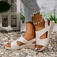 thumbnail image 5 of LOVZFMLL Women's Sandals 2025 Print Comfort Walking Hiking Wedges Sandals with Arch Support Open Toe Ankle Strap Casual Summer Sandals Beige 6, 5 of 7